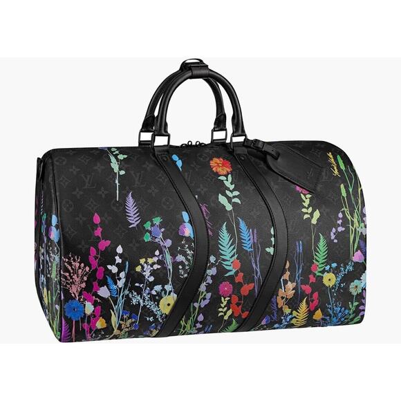 Louis Vuitton Keepall Bandouliere 50 Eclipse Foliage Flowers Weekend Travel Bag - Picture 1 of 11